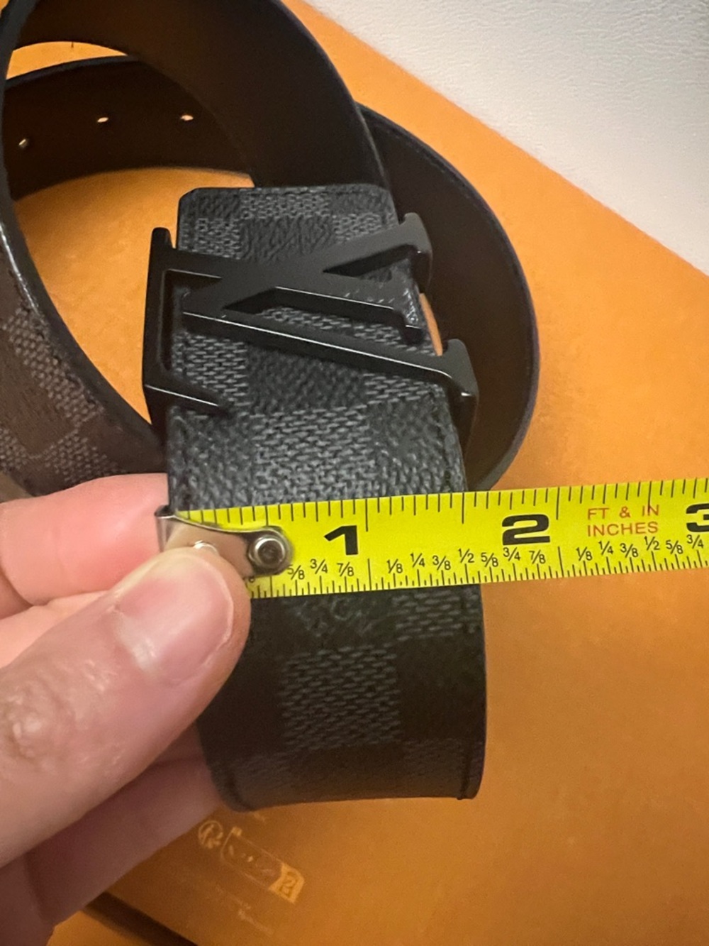 LV Initiales Black Checkered Leather Belt with Matte Black Initial Buckle - Picture 8 of 8